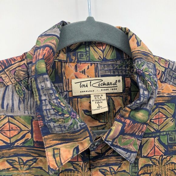 Vtg Tori Richard Hawaiian Shirt Cotton Lawn Mens Large Palm Tree Made in USA - Picture 2 of 5